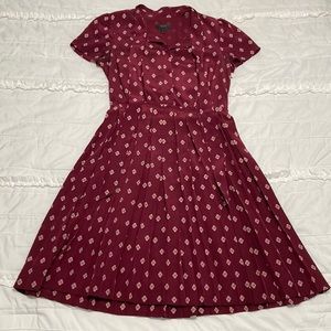 J. Crew 100% Silk Dress with Tie Neck and Pleated Skirt